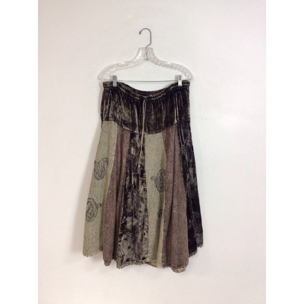 Velvet Burnout Maxi Skirt Boho Chic Patchwork Womens One Size